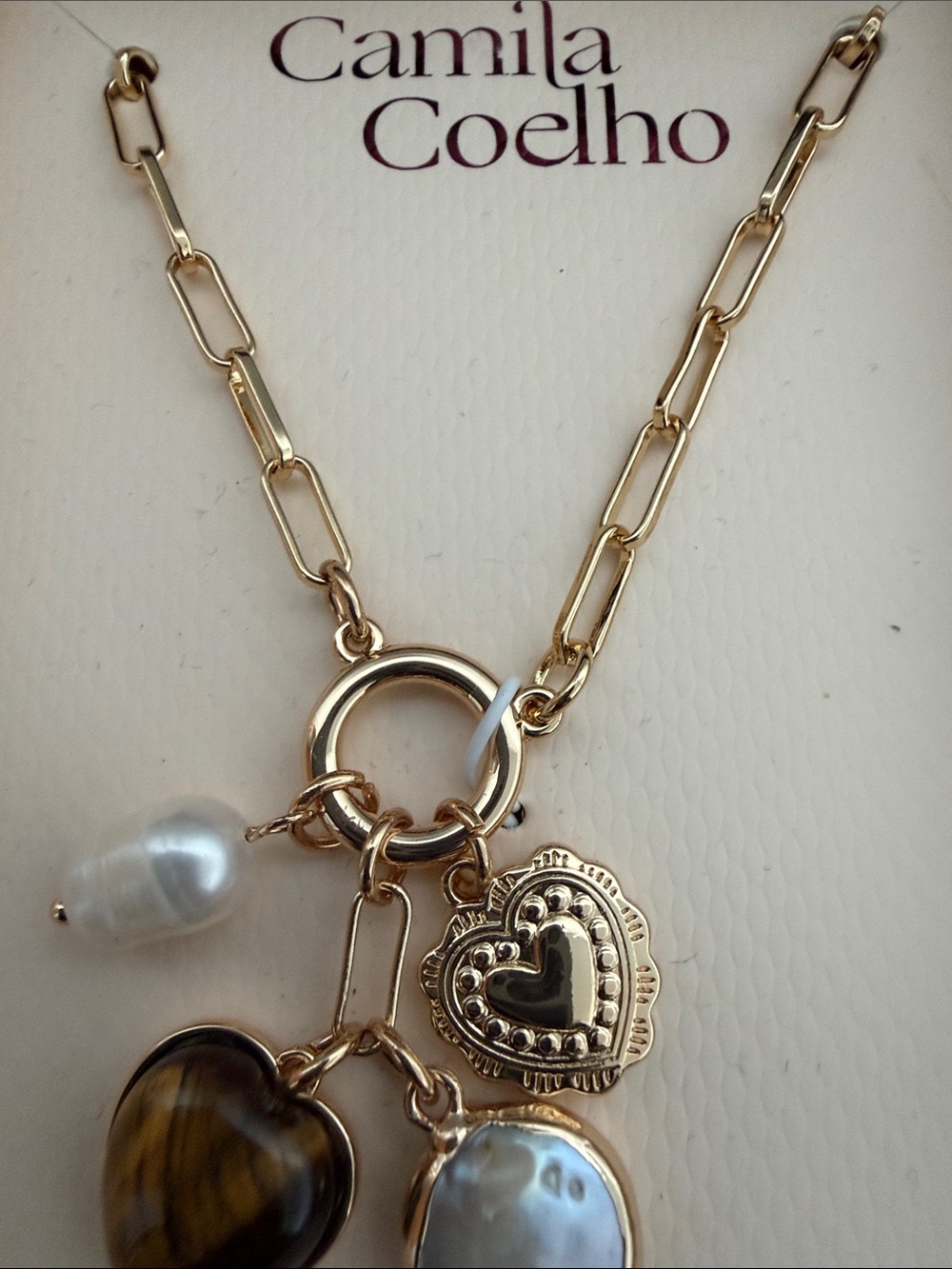 Camila Coelho | Gold Tone Tiger Heart Freshwater Pearl Charm Necklace ✨ - Picture 5 of 7